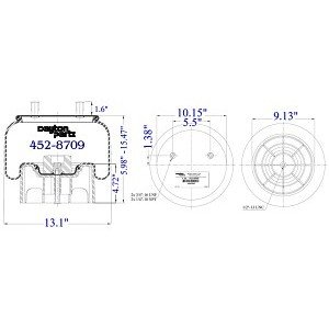 Dayton 452-8709 air spring, 4528709 air spring, Dayton Parts 452-8709, Hendrickson air spring, Turner air spring, Hendrickson Turner suspension, new air spring, replacement air spring, heavy duty truck air spring, truck suspension parts