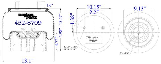 Dayton 452-8709 air spring, 4528709 air spring, Dayton Parts 452-8709, Hendrickson air spring, Turner air spring, Hendrickson Turner suspension, new air spring, replacement air spring, heavy duty truck air spring, truck suspension parts