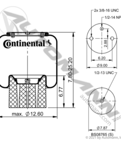 New Automann 566.CT66666 air spring for Peterbilt Low Air Leaf suspension applications, designed for use with stud 334-2087.