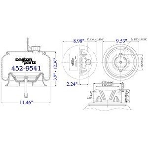 Dayton 452-9541 air spring, 4529541 air spring, Dayton Parts 452-9541, rolling lobe air spring, ContiTech 66111, Firestone 9541, Firestone W01-358-9541, Goodyear 1R11-268, Meritor MAF9541, new Dayton air spring, heavy duty truck suspension